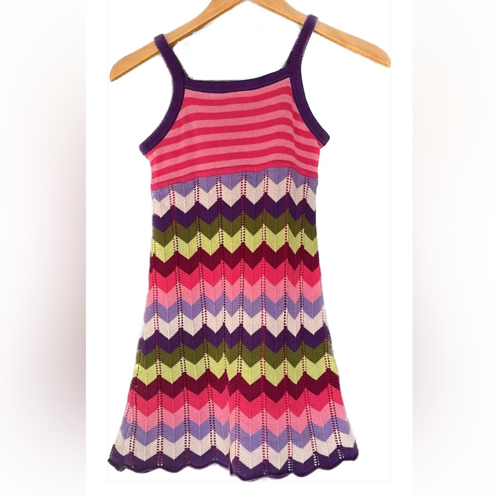 Hanna Andersson Sweater Dress Girls 140 US 10 Multicolor Zig Zag Cotton